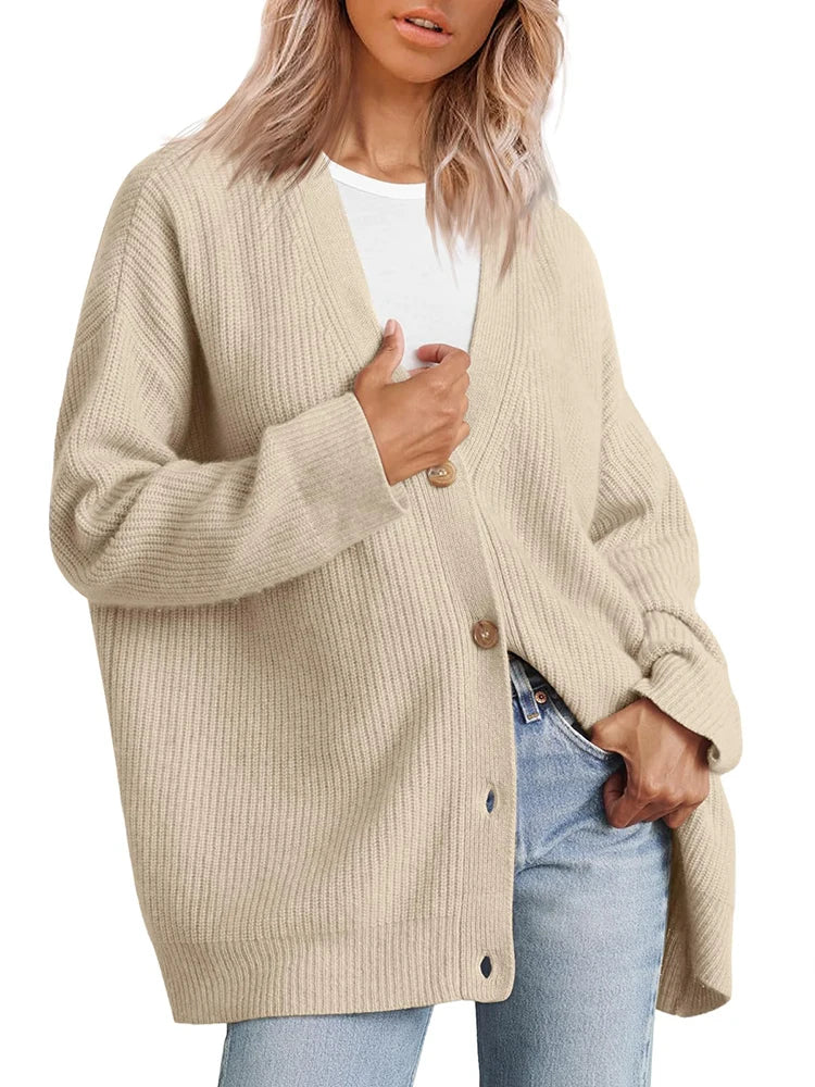 Women's V-Neck Button-Up Knit Cardigan