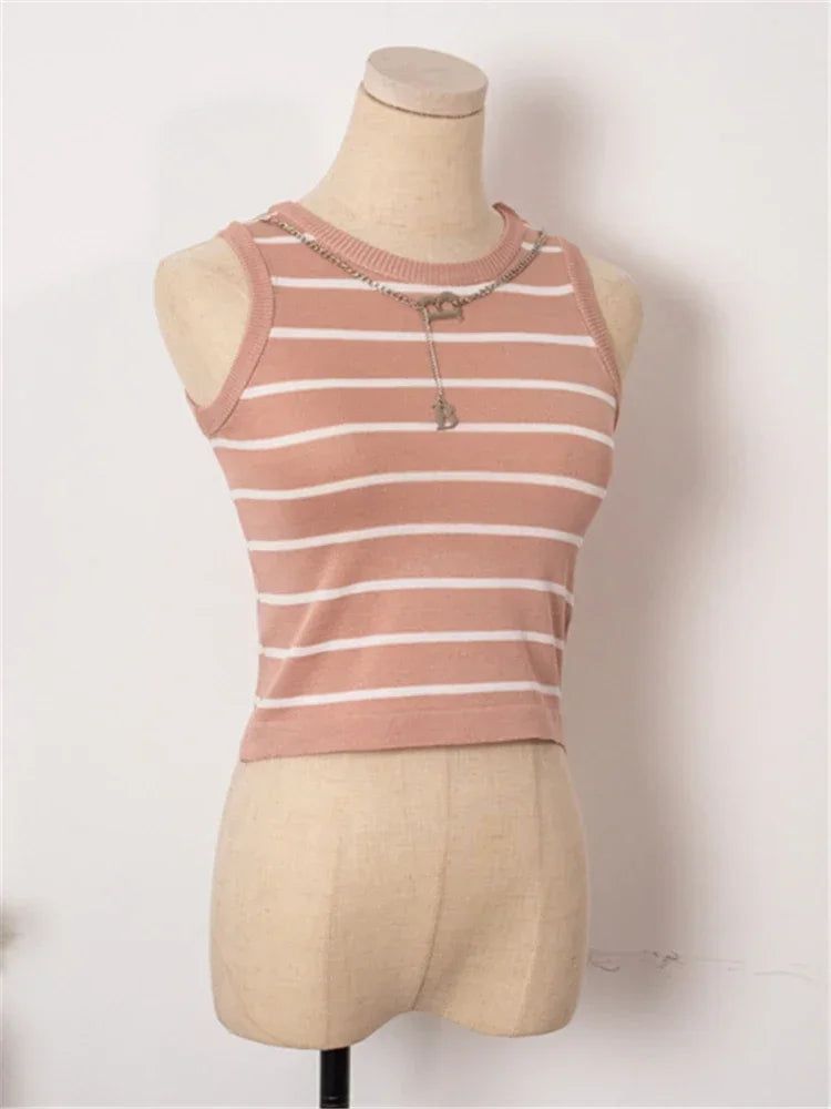 Women's Striped Chain Crop Tank Top
