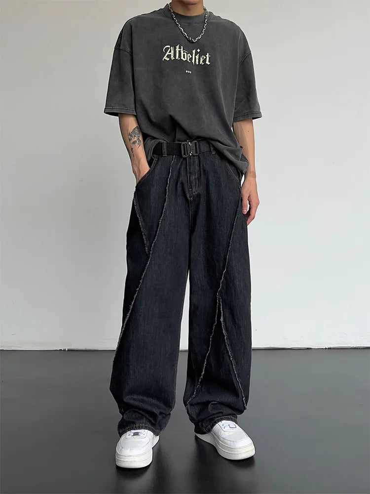 Men’s Hip-Hop Distressed Patchwork Jeans