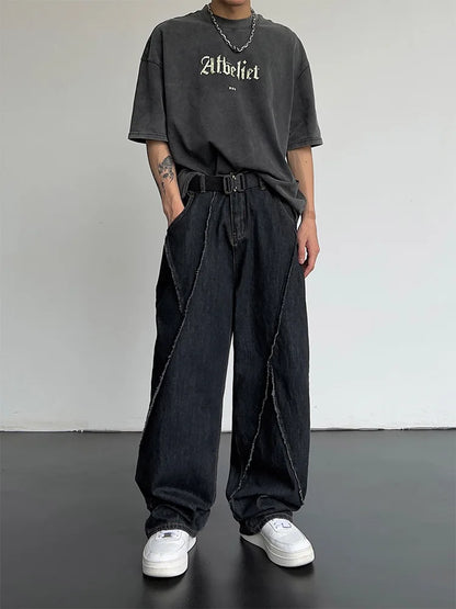 Men’s Hip-Hop Distressed Patchwork Jeans