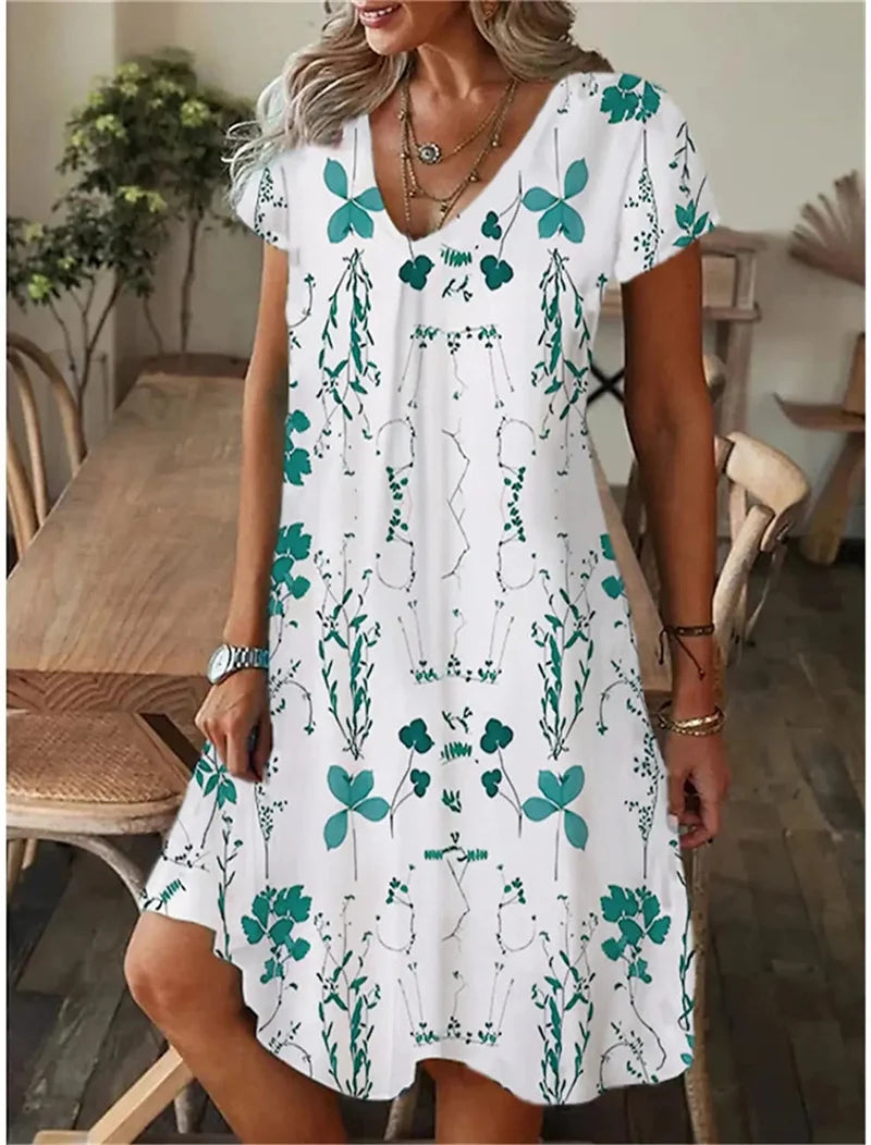 Floral Print V-Neck A-Line Dress