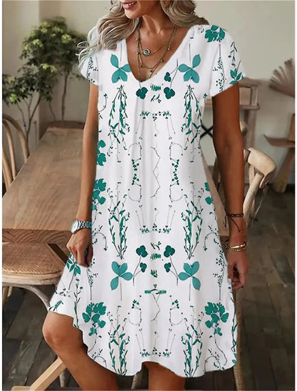 Floral Print V-Neck A-Line Dress