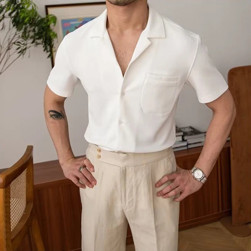Men’s Old Money Aesthetic Short-Sleeve Shirt