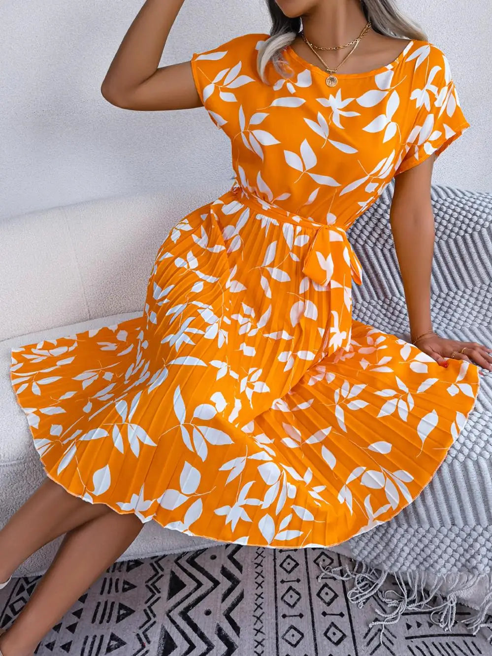 Floral Pleated A-Line Long Dress
