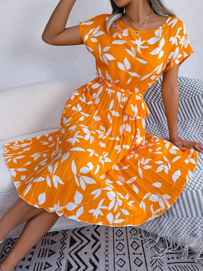 Floral Pleated A-Line Long Dress