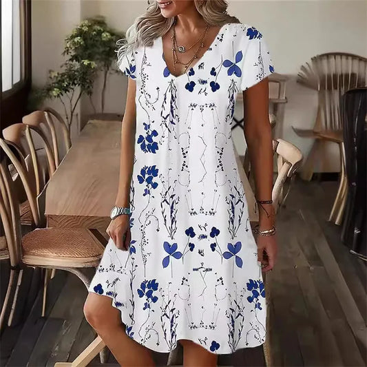 Floral Print V-Neck A-Line Dress