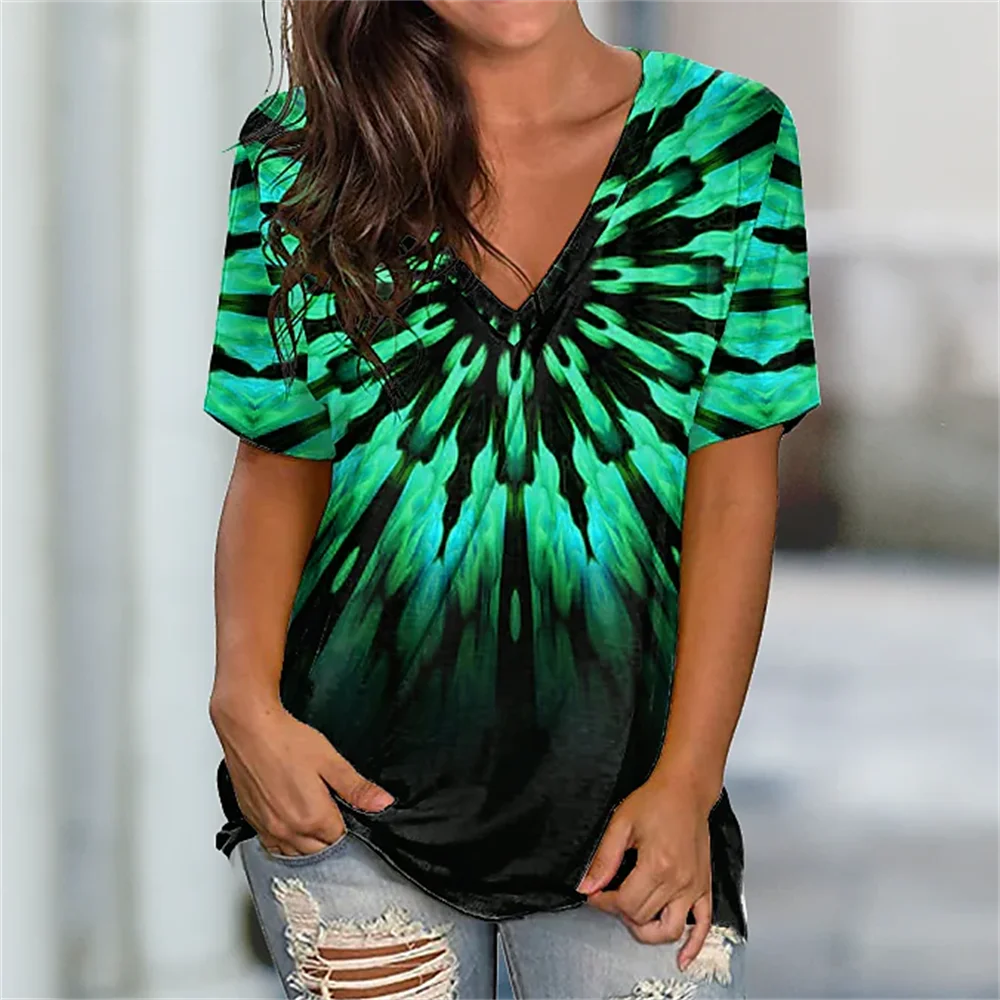 Women’s Striped Gradient V-Neck T-Shirt