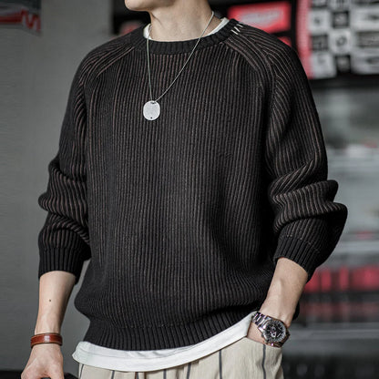 Men Vintage Vertical Striped Knitted Sweater
