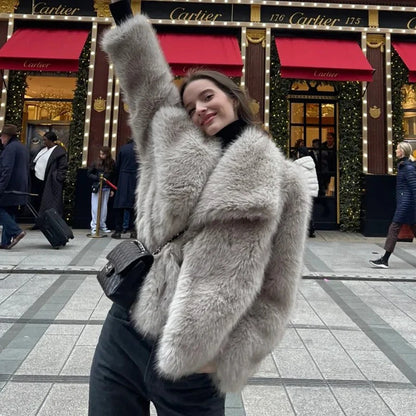 Gradient Fluffy Faux Fur Coat