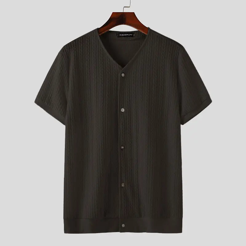 Men’s Solid Color V-Neck Knit Shirt
