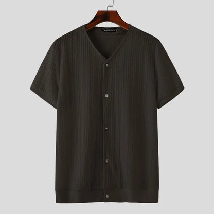 Men’s Solid Color V-Neck Knit Shirt