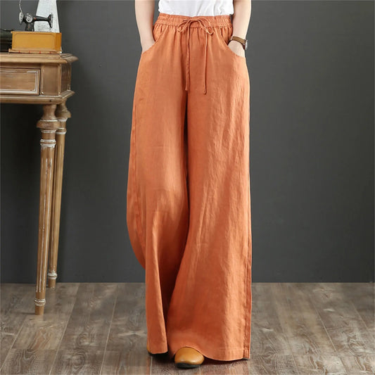 Lady Orange High-Waisted Floor-Length Trousers