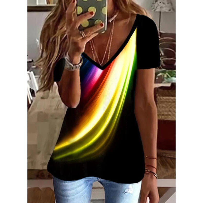 Women’s Striped Gradient V-Neck T-Shirt
