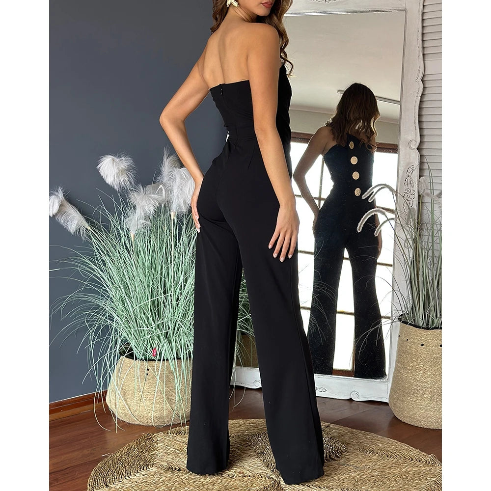 Asymmetrical Bandeau Strapless Jumpsuit