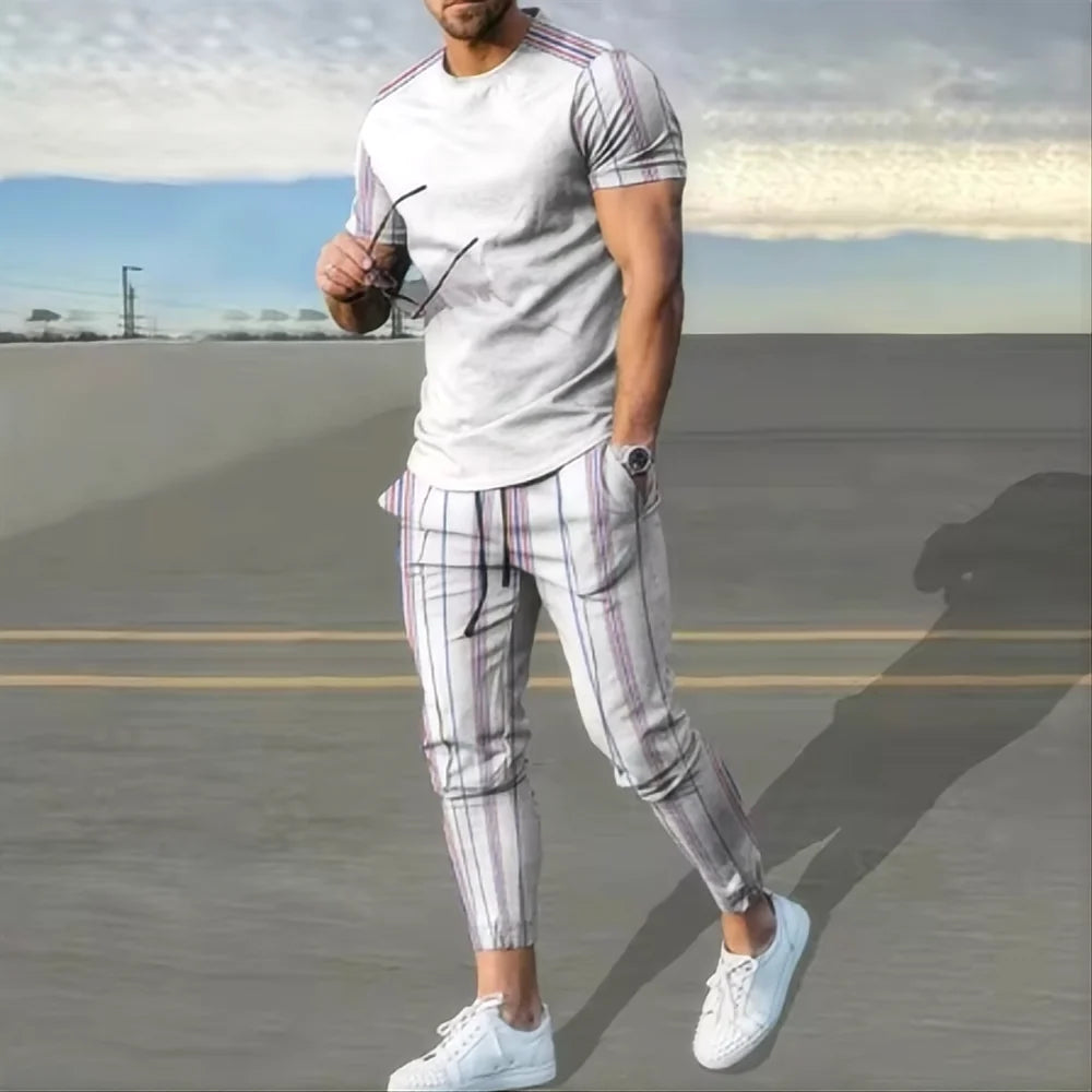 Men's short sleeved T-shirt long pants two-piece set