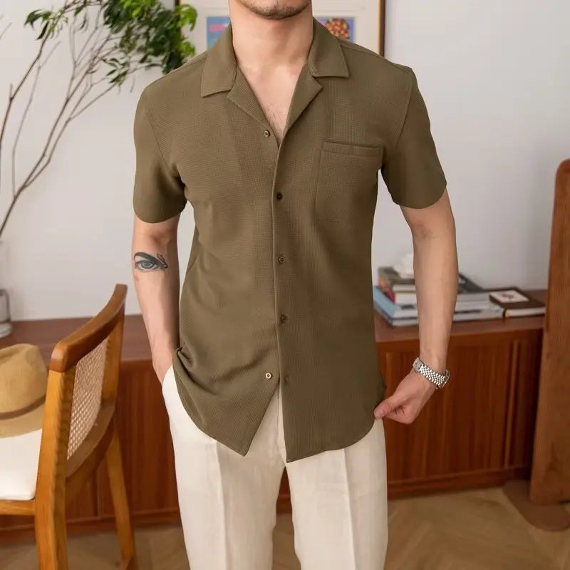 Men’s Old Money Aesthetic Short-Sleeve Shirt