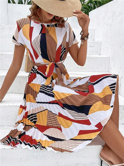 Floral Pleated A-Line Long Dress