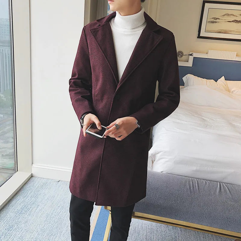 Men’s Fashion Woolen Windbreaker Coat
