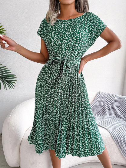 Floral Pleated A-Line Long Dress