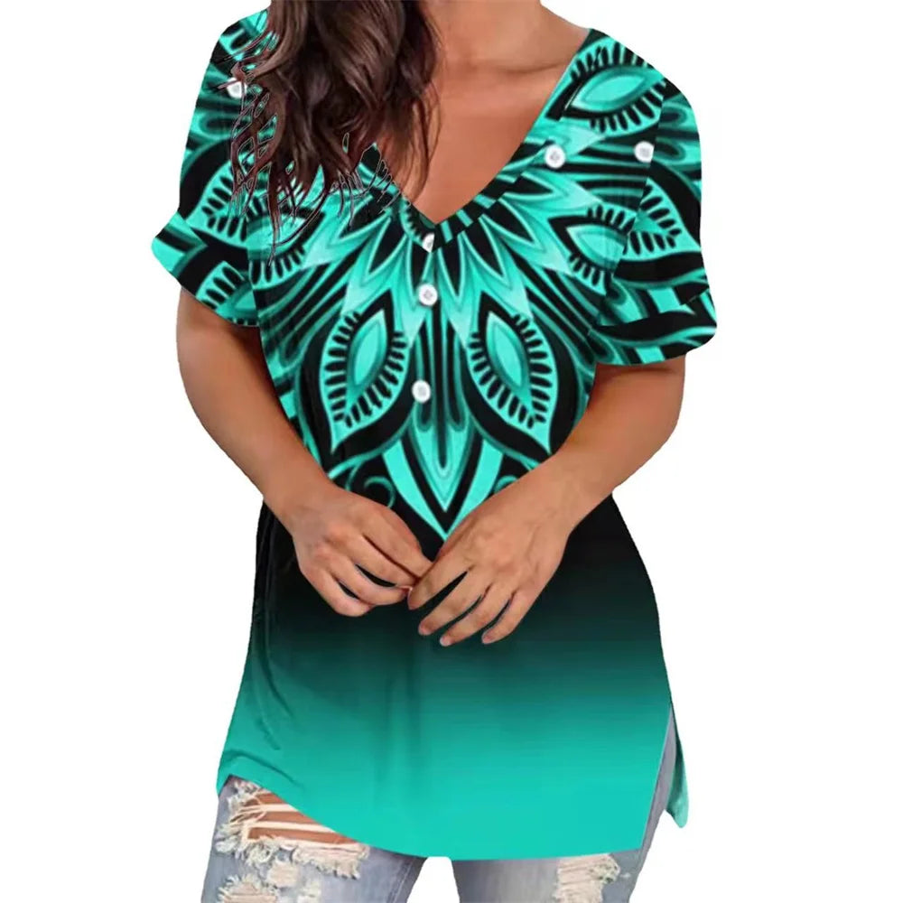 Women’s Striped Gradient V-Neck T-Shirt