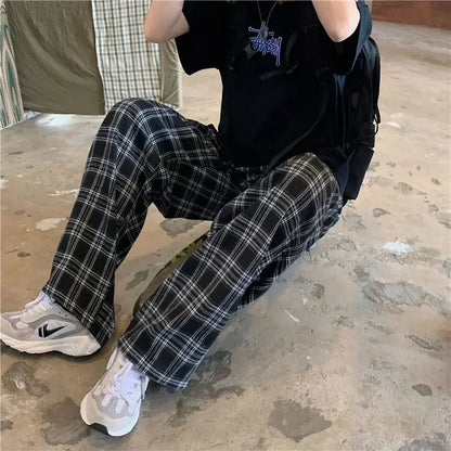 Unisex Plaid Straight-Leg Pants
