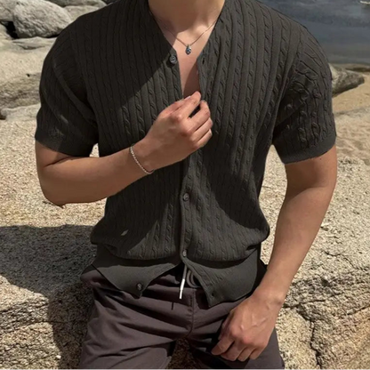 Men’s Solid Color V-Neck Knit Shirt