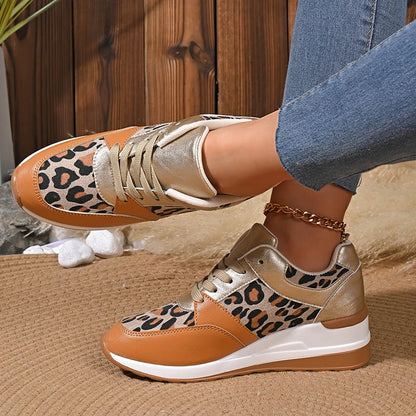 Pair of Plus Size Leopard Print Platform Sneakers