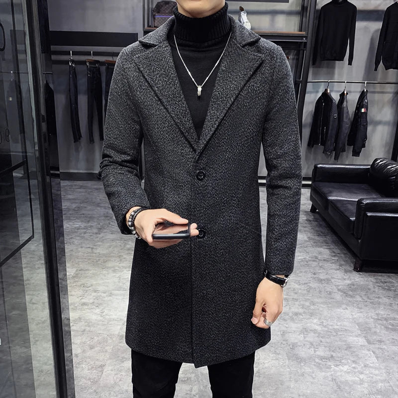 Men’s Fashion Woolen Windbreaker Coat