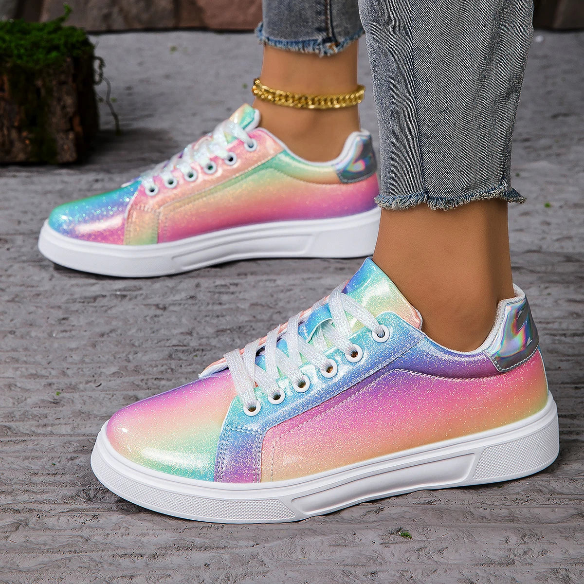 Pair of Women's Vulcanized Platform Sneakers