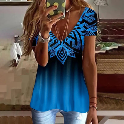 Women’s Striped Gradient V-Neck T-Shirt