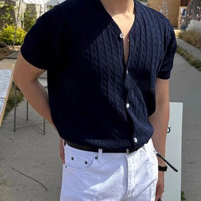 Men’s Solid Color V-Neck Knit Shirt