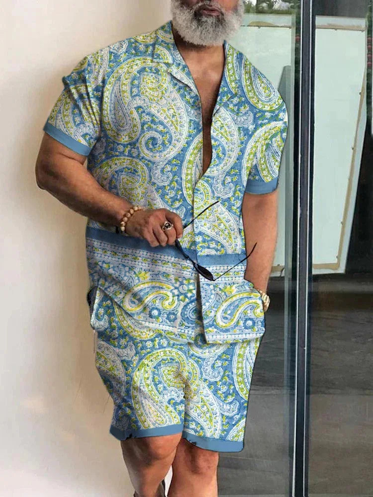 Summer Patchwork 3D Print Men Shirt Sets