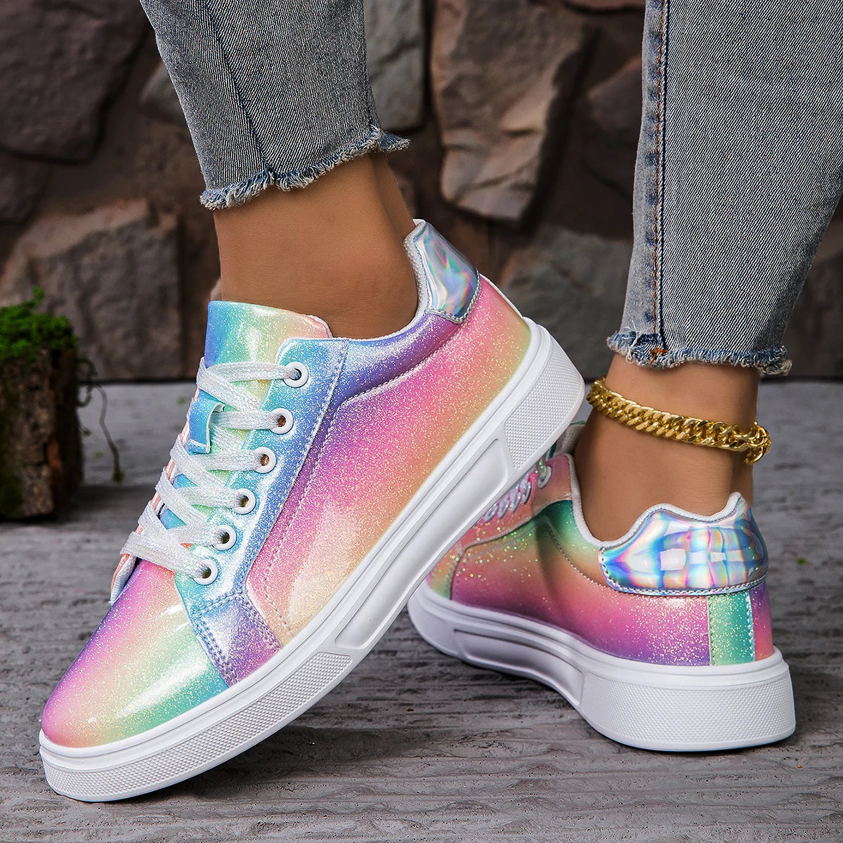 Pair of Women's Vulcanized Platform Sneakers