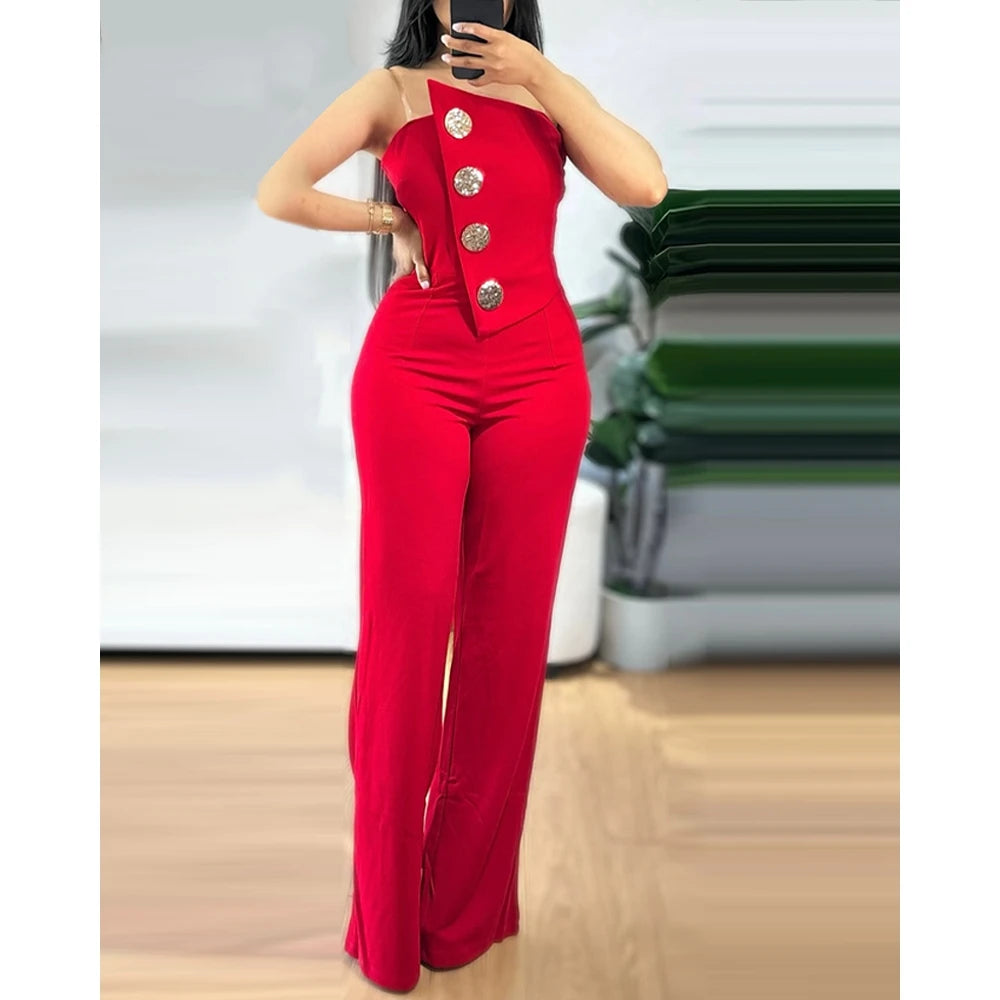Asymmetrical Bandeau Strapless Jumpsuit