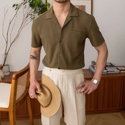 Men’s Old Money Aesthetic Short-Sleeve Shirt