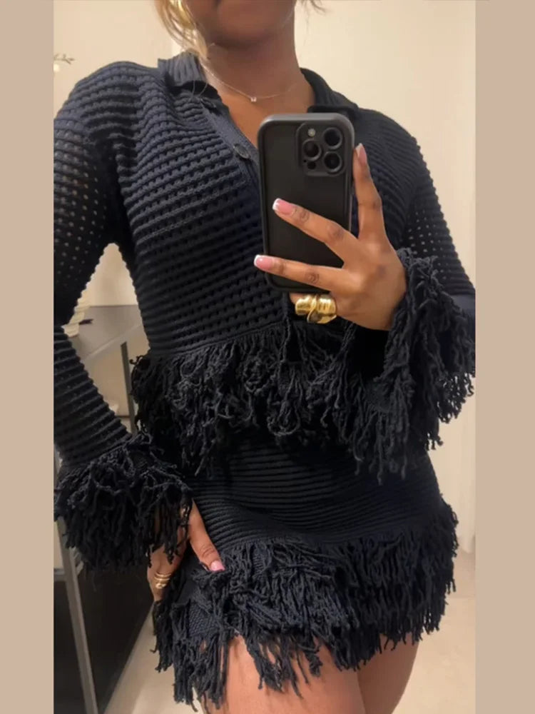 Knitted Hollow-Out Single-Breasted Cardigan