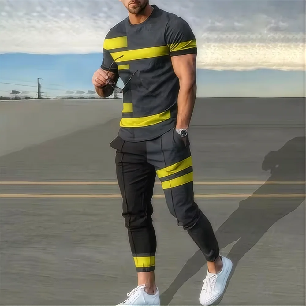 Men's short sleeved T-shirt long pants two-piece set
