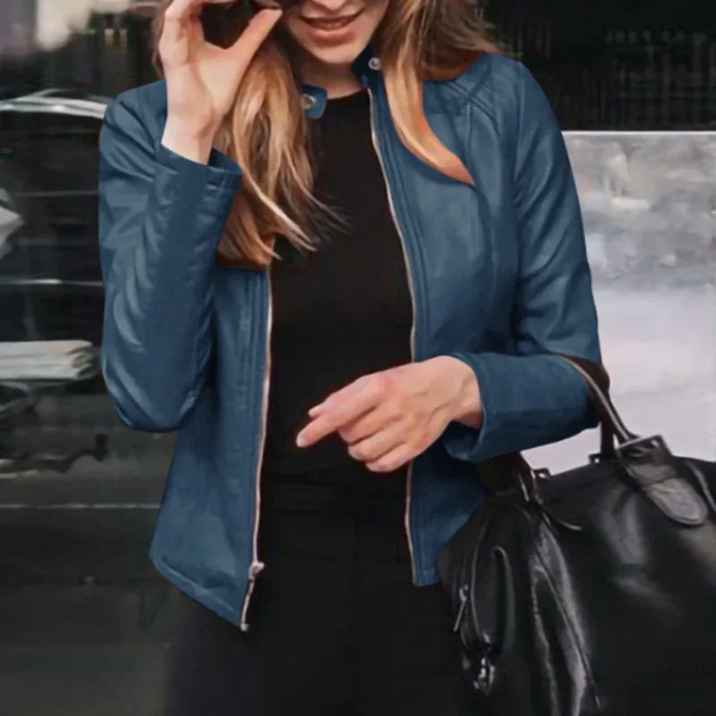 Women's Slim Fit Faux Leather Moto Jacket