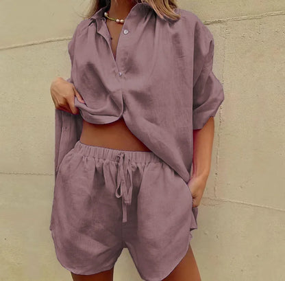 Women’s Short Sleeve Casual Cotton Two-Piece Set