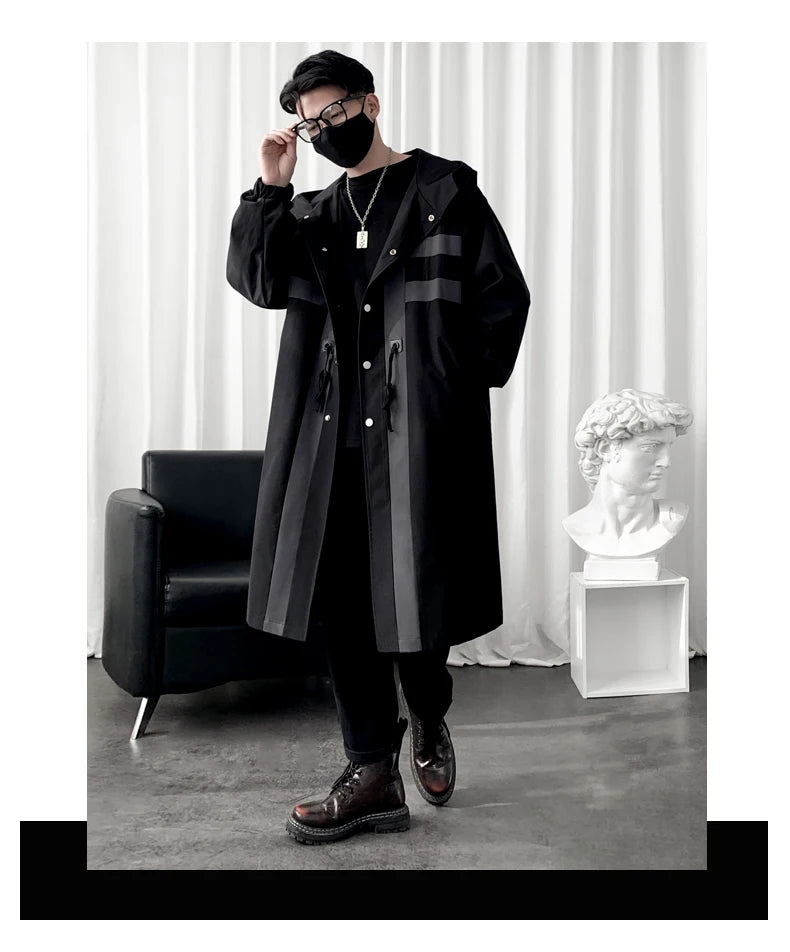 Men’s Patchwork Hooded Trench Coat