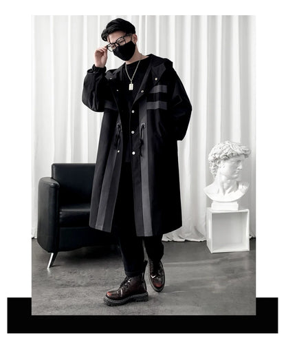 Men’s Patchwork Hooded Trench Coat
