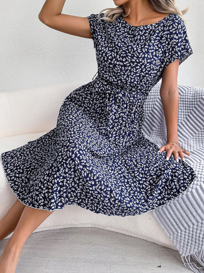 Floral Pleated A-Line Long Dress