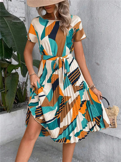 Floral Pleated A-Line Long Dress