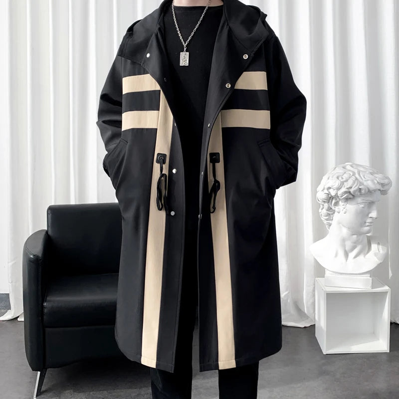 Men’s Patchwork Hooded Trench Coat