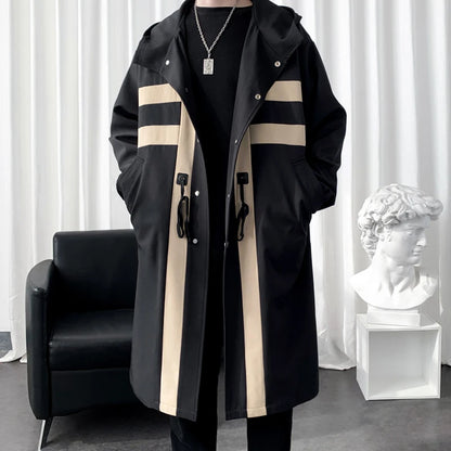 Men’s Patchwork Hooded Trench Coat