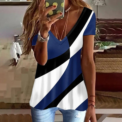 Women’s Striped Gradient V-Neck T-Shirt