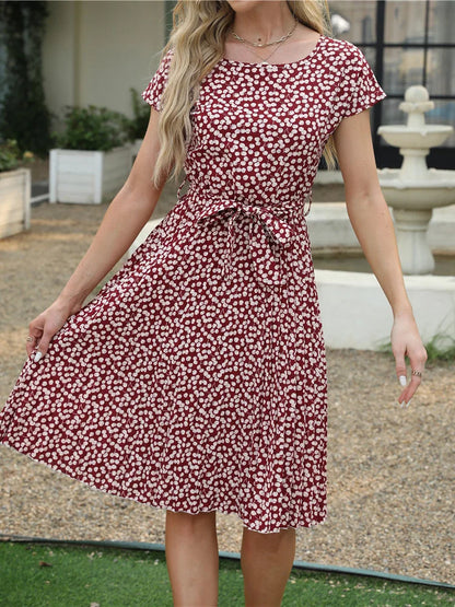 Floral Pleated A-Line Long Dress