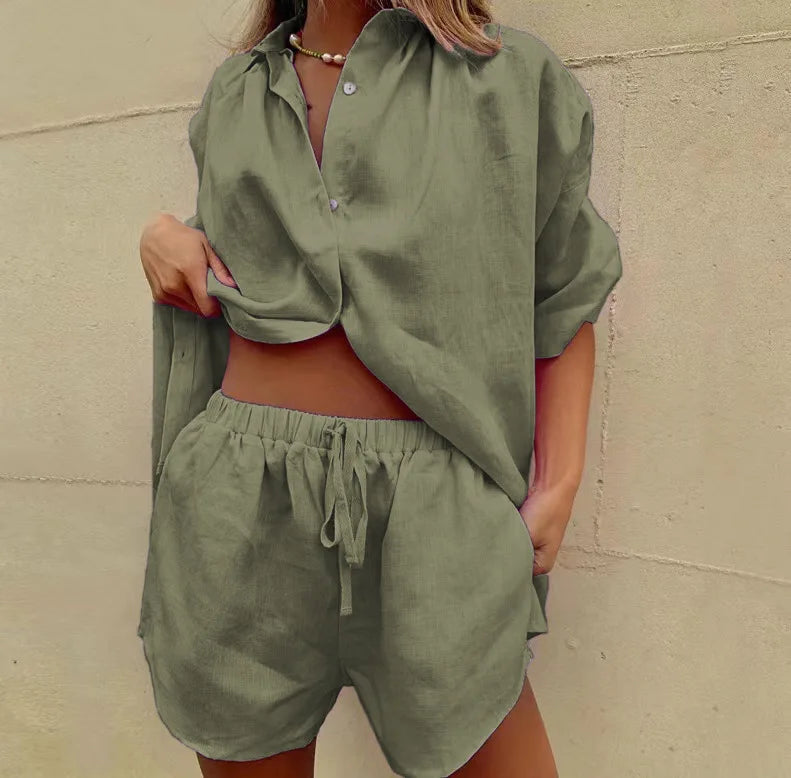 Women’s Short Sleeve Casual Cotton Two-Piece Set