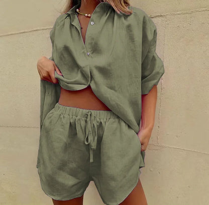 Women’s Short Sleeve Casual Cotton Two-Piece Set