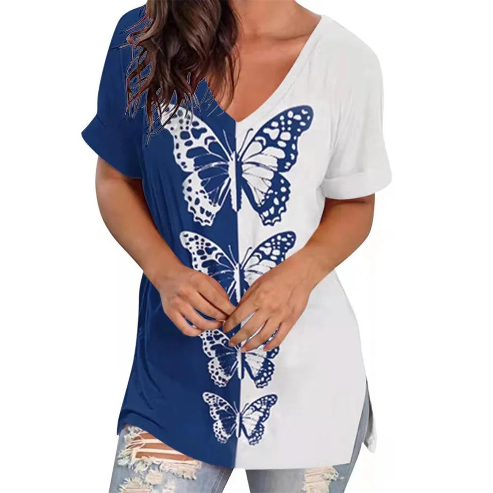 Women’s Striped Gradient V-Neck T-Shirt